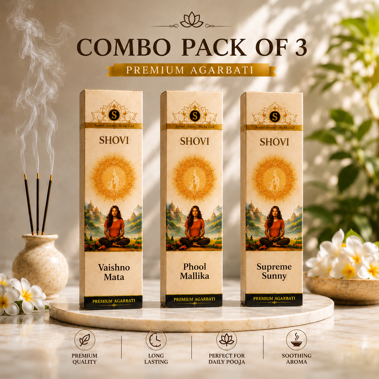SHOVI Combo Pack of 3 Premium Agarbati