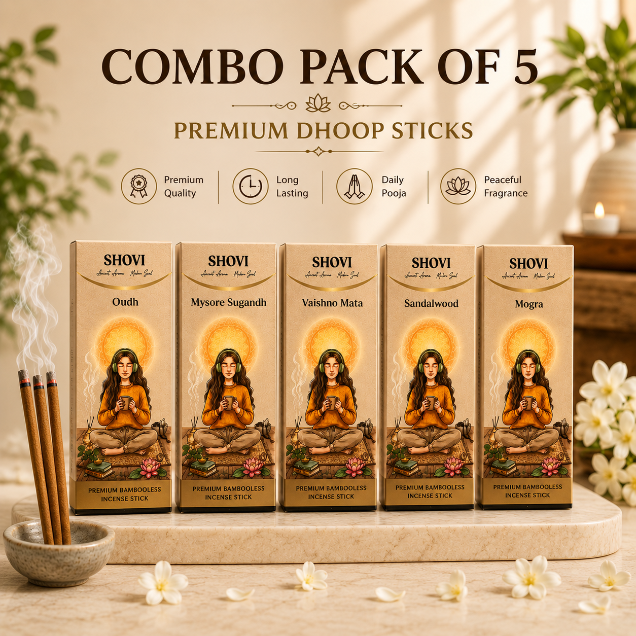 Combo Pack of 5 Dhoop Sticks | Assorted Packs