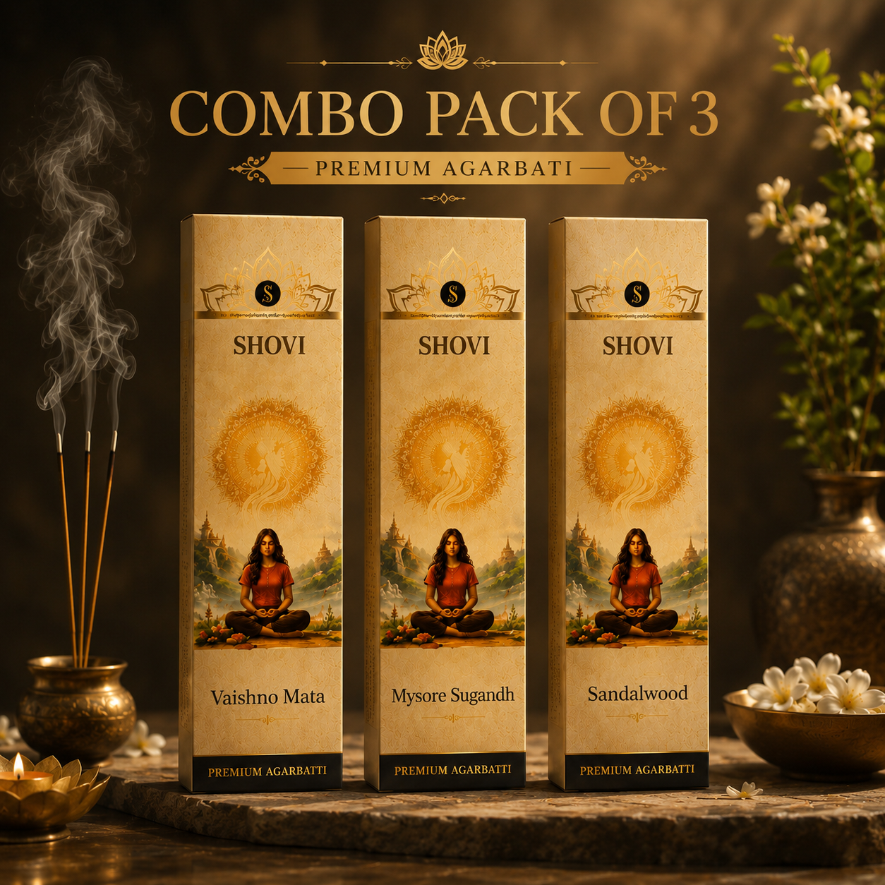 SHOVI Combo Pack of 3 Premium Agarbati