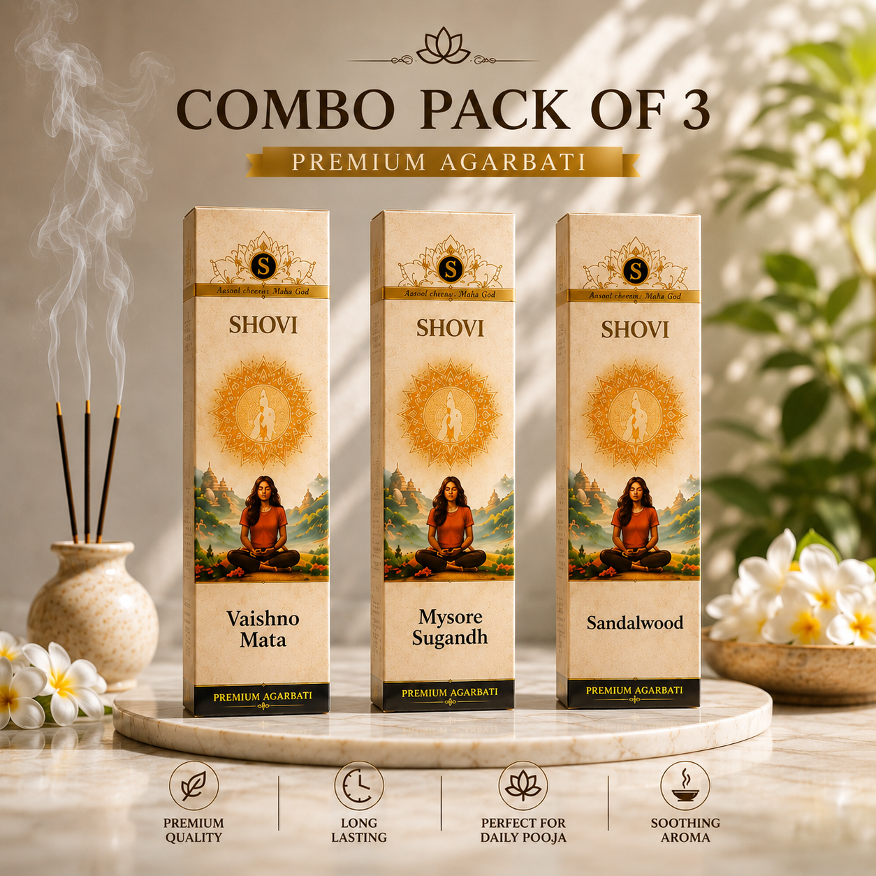 SHOVI Combo Pack of 3 Premium Agarbati